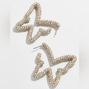 Gold Butterfly Shaped Crystal Pave Earrings